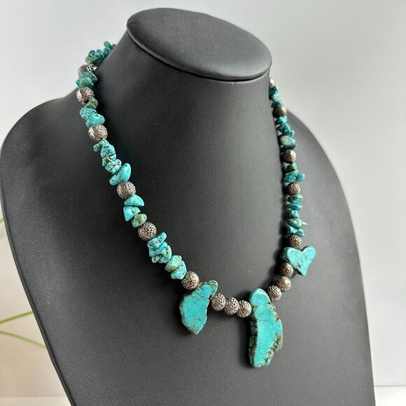 Turquoise Blue Magnesite Beaded Necklace 20” Boho Southwestern Jewelry - Picture 2 of 15